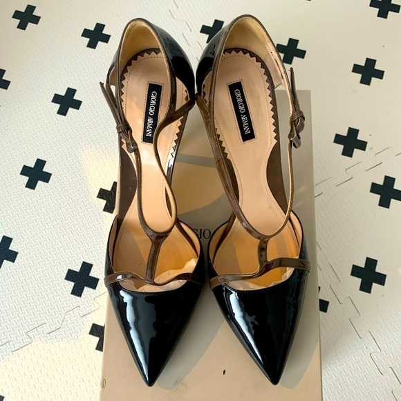 - Giorgio Armani patent high heel with t-strap